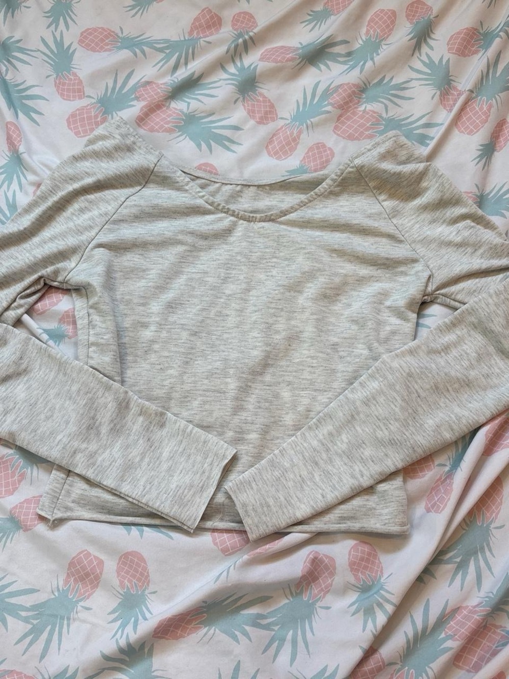 Light Gray Women's Long Sleeve Crop Top